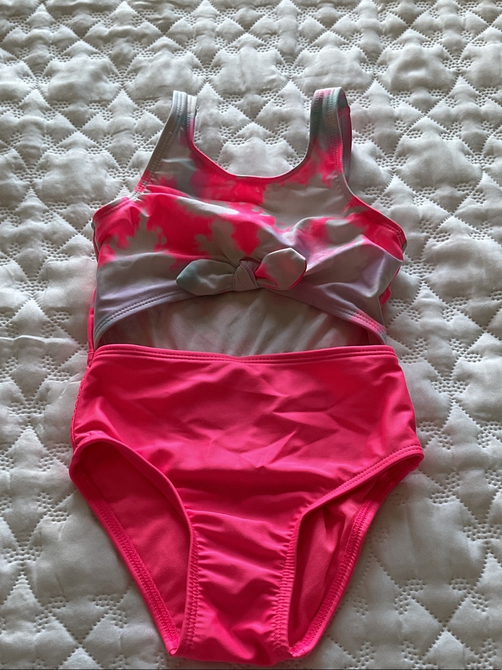Cat & Jack Neon Pink Tie-Dye One-Piece with Bow Cutout